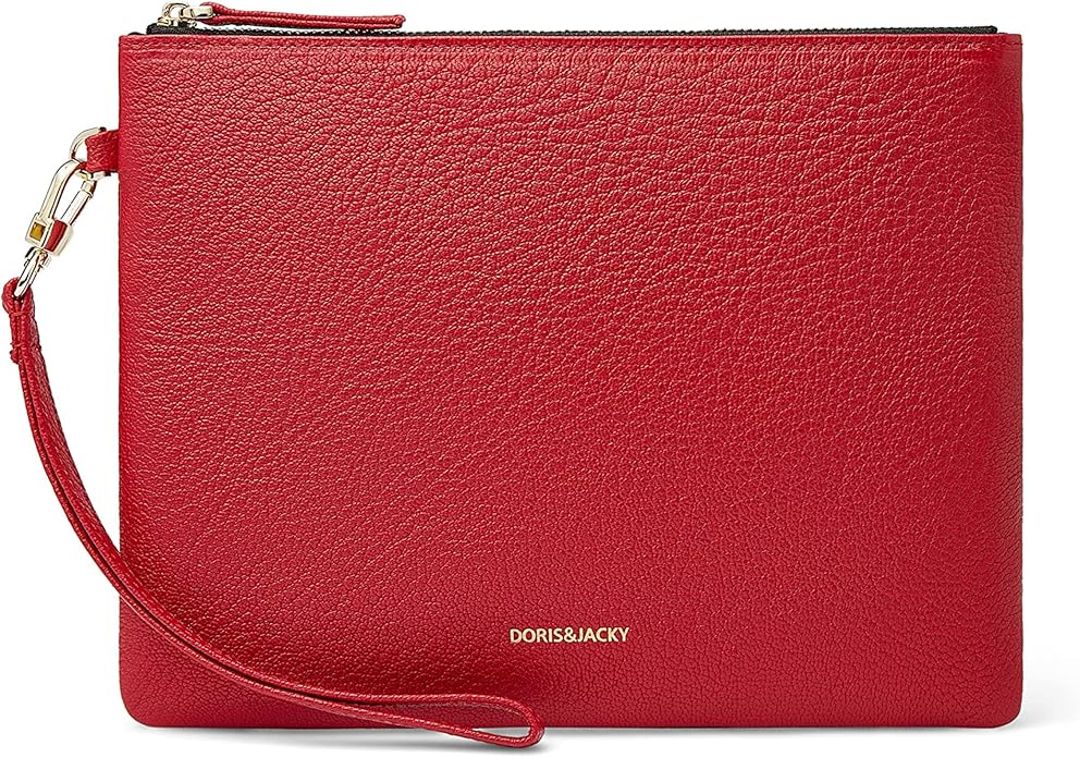 DORIS&JACKY Lambskin Leather Wristlet Clutch Purse for Women Soft Designer Slim Cell Phone Pouch Bag with Detachable Strap