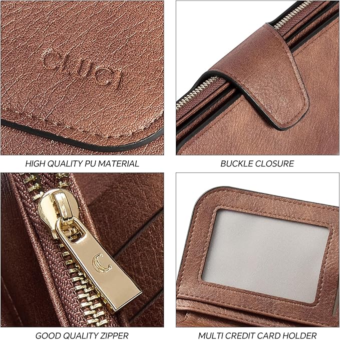 CLUCI Wallet For Women PU Leather RFID Blocking Womens Wallet Bifold Card Holder with ID Window Gifts for Women Birthday | RFID Blocking, Designer, Trifold, Card Holder, ID Window
