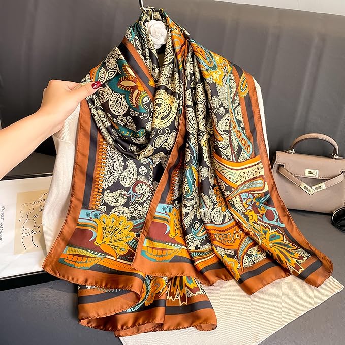 YOUR SMILE Large Mulberry Silk Feeling Long Stain Scarf Lightweight Sunscreen Shawls Wraps for Women