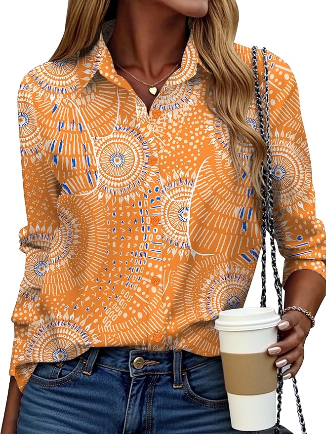 ZEAGOO Button Down Shirt for Women Long Sleeve Blouses Floral Printed Tops Business Casual Work Outfits S-XXL