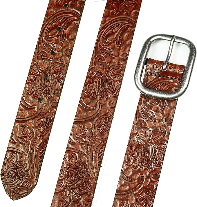 Lucky Brand Women's Embroidered Leather Belt | Stylish | Classic | Western-Inspired | American Heritage | Jean | Pant