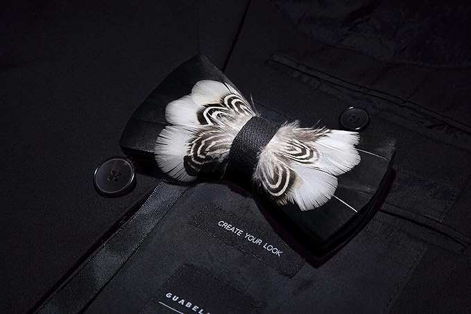 RBOCOTT Handmade Feather Pre-tied Bow tie and Brooch Sets for Men