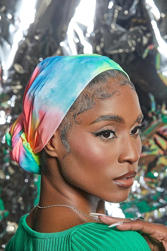 KISS COLORS & CARE Soft Satin Wrap Scarf - Tie Dye, Fashionable Multi-Purpose, Premium Hair Scarf for Minimizing Frizz, Chic & Comfortable, Preventing Breakage & Securing a Variety of Hair Styles