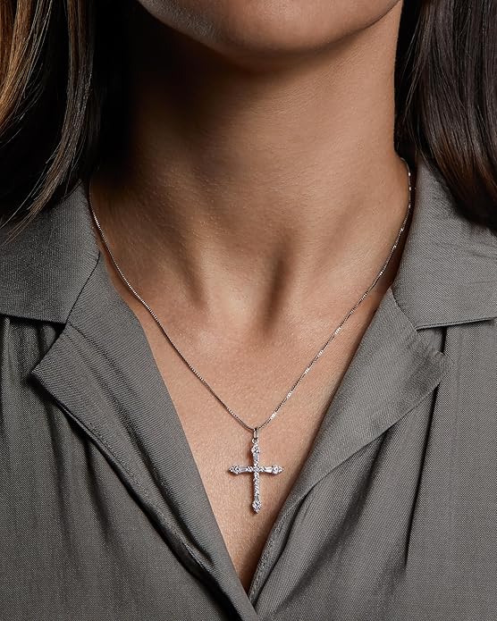 Milla 14K Gold Plated Cross Necklace for Women, Silver Cross Necklaces for Women, 18 inches Chain with Cross Pendant