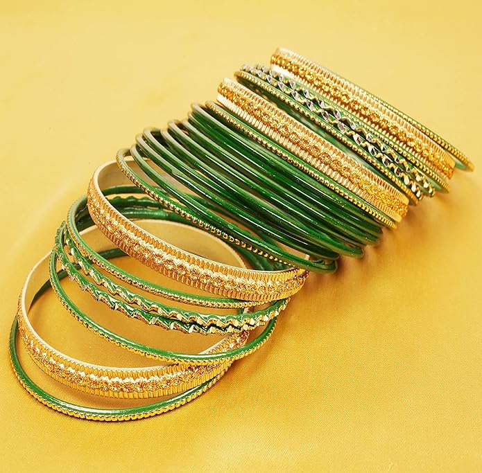 Touchstone Indian Metal Bangles for Women Gold Alloy Bracelets desi 2 Dozen Bangle Collection Bollywood Women's Jewelry Set Multi Stacking Wide Chunky Textured Golden Set of 24 in Gold or White Tone