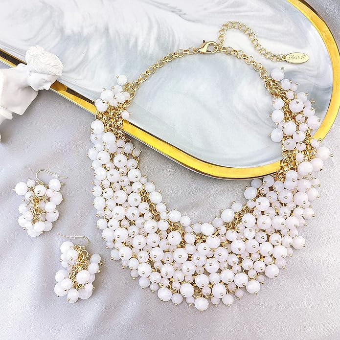 Bocar Fashion Crystal Chunky Collar Statement Necklace Earring Set for Women Gift (NK-10260)