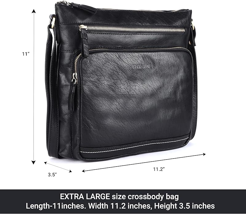 Olga Women's Extra-Large Genuine Leather Crossbody Purse – Soft Triple-Zip Shoulder Bag
