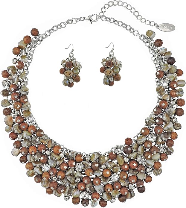 Bocar Fashion Crystal Chunky Collar Statement Necklace Earring Set for Women Gift (NK-10260)