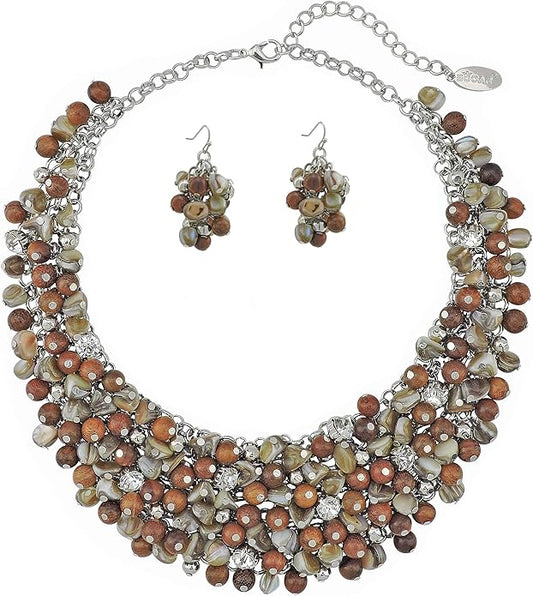 Bocar Fashion Crystal Chunky Collar Statement Necklace Earring Set for Women Gift (NK-10260)