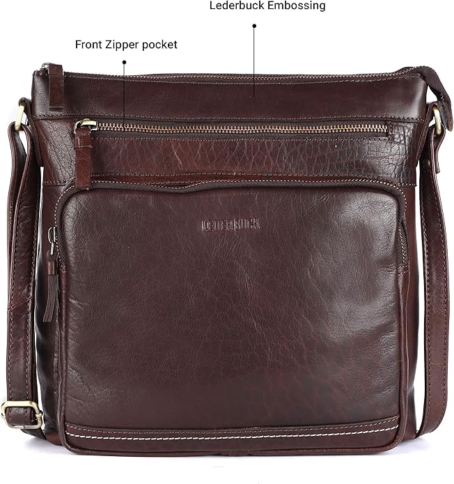 Olga Women's Extra-Large Genuine Leather Crossbody Purse – Soft Triple-Zip Shoulder Bag