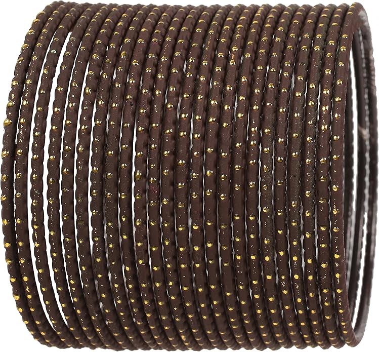 Touchstone Indian Bollywood Trending Fashion Handcrafted Beautifully Trimmed Edges Textured Golden Dots Designer Jewelry Bangle Bracelets. Set of 24 for Women.