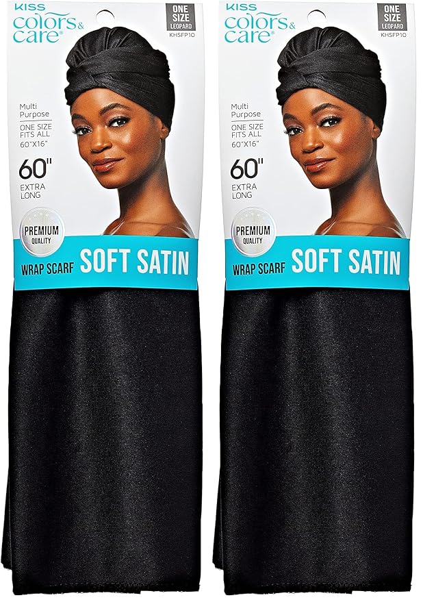 KISS COLORS & CARE Satin Scarf, Black | Soft Texture | Multi-Purpose | Prevents Hair Breakage