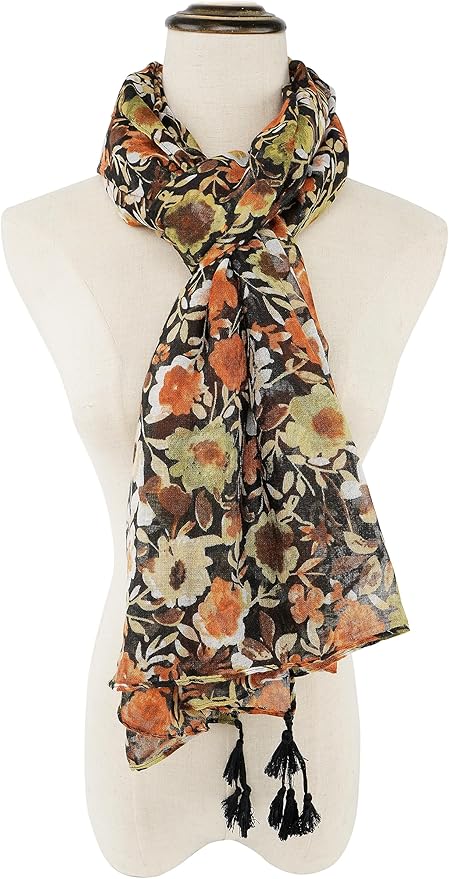 YOUR SMILE Large Boho Scarf for Women Lightweight Floral Printed Scarves Fall Winter Fashion Fringed Shawl wraps