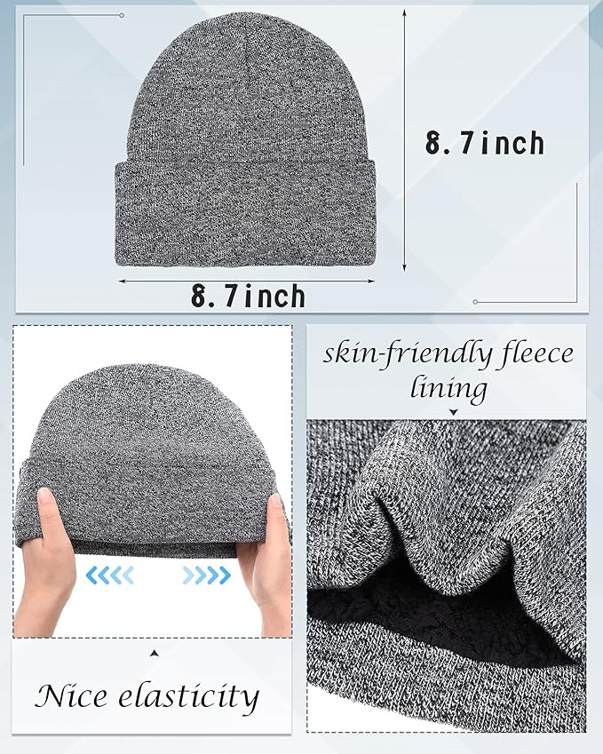 SATINIOR 6 Pcs Winter Knit Beanie Hat Scarf Touchscreen Gloves Set Warm Skull Cap Gifts for Men Women(Black, Gray)