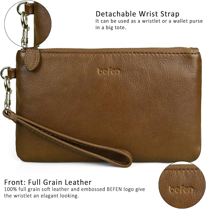 befen Genuine Leather Wristlet Clutch RFID Blocking Bag Cell Phone Wallet Purse Wristlet Wallet Purses and Handbags for Women