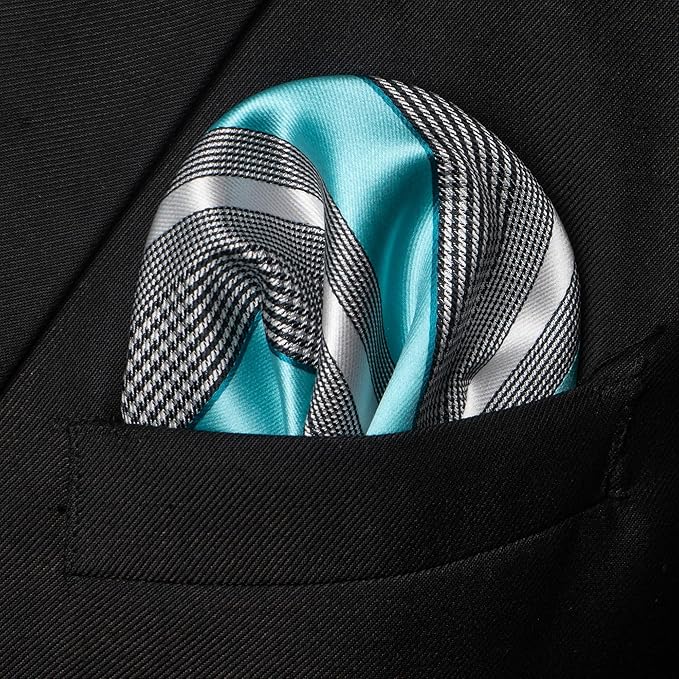 JEMYGINS Mens Striped Tie and Lapel Pin Necktie Pocket Square and Tie Clip Sets for Business Casual 4PCS
