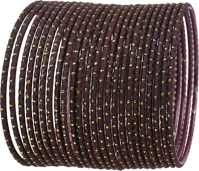 Touchstone Indian Bollywood Trending Fashion Handcrafted Beautifully Trimmed Edges Textured Golden Dots Designer Jewelry Bangle Bracelets. Set of 24 for Women.