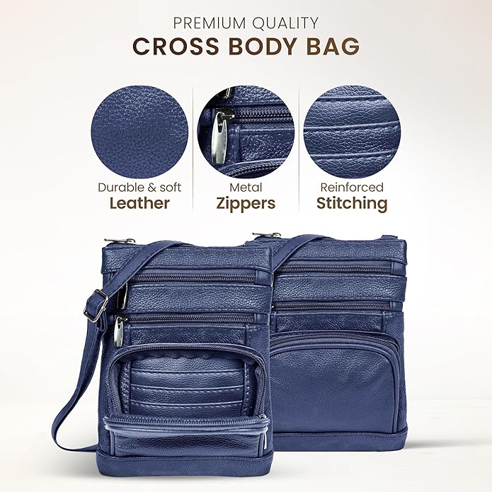 Krediz leather Crossbody Purses for Women, Multi Pocket Crossbody Purse with Adjustable Strap, Soft & Durable Leather Purse