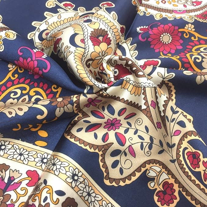 YOUR SMILE Silk Like Scarf Women's Fashion Pattern Large Square Satin Headscarf Headdress