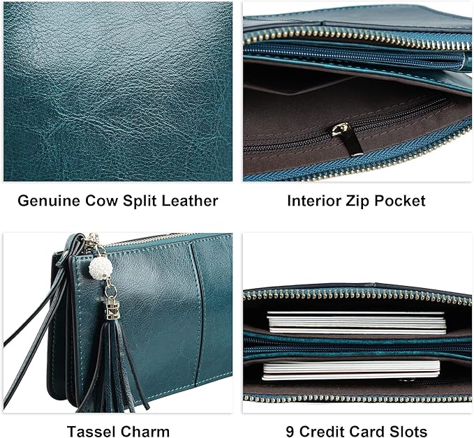 befen Genuine Leather Wristlet Clutch for Women Ultra-Slim Ladies Credit Card Holder Wallet Purses with RFID Protection