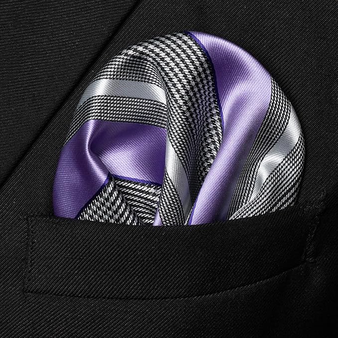 JEMYGINS Mens Striped Tie and Lapel Pin Necktie Pocket Square and Tie Clip Sets for Business Casual 4PCS