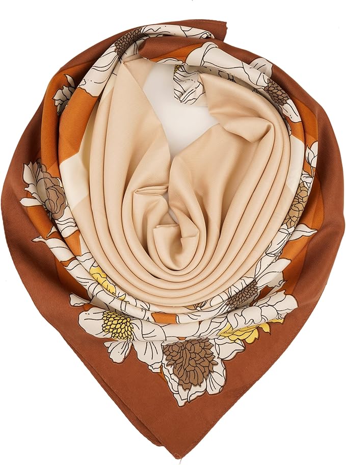 YOUR SMILE Silk Like Scarf Women's Fashion Pattern Large Square Satin Headscarf Headdress