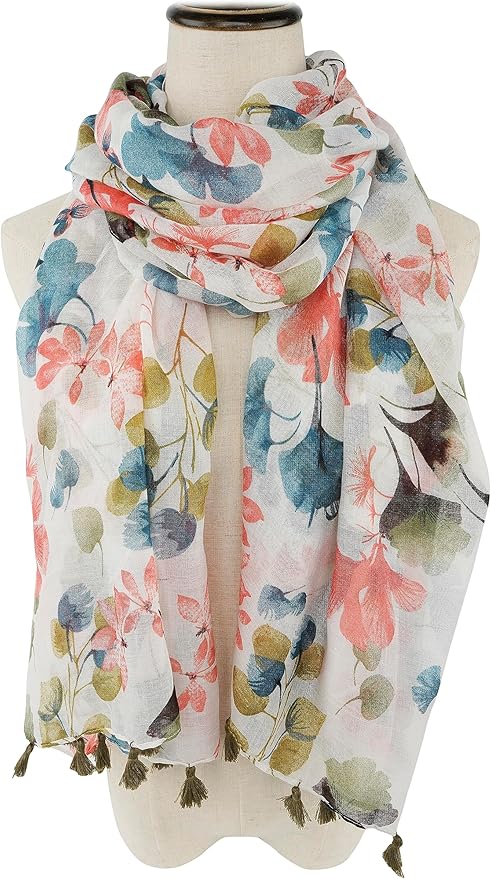 YOUR SMILE Large Boho Scarf for Women Lightweight Floral Printed Scarves Fall Winter Fashion Fringed Shawl wraps