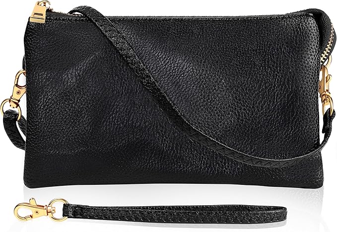 Vegan Leather Wristlet Purse for Women - Small Clutch Purse with Shoulder and Wrist Straps