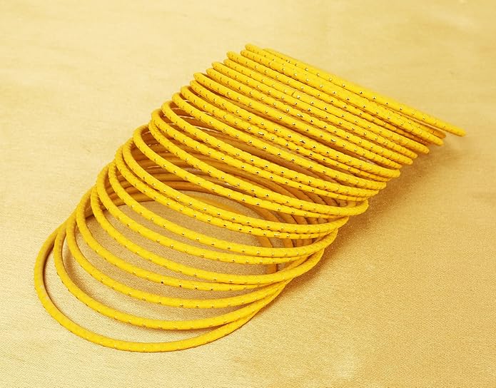 Touchstone Indian Bollywood Trending Fashion Handcrafted Beautifully Trimmed Edges Textured Golden Dots Designer Jewelry Bangle Bracelets. Set of 24 for Women.