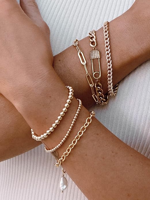SOFYBJA 18k Gold Plated Personalized Chunky Cuban Oval Link Chain Bracelets for Men Toggle Rope Bracelet Jewelry for Women