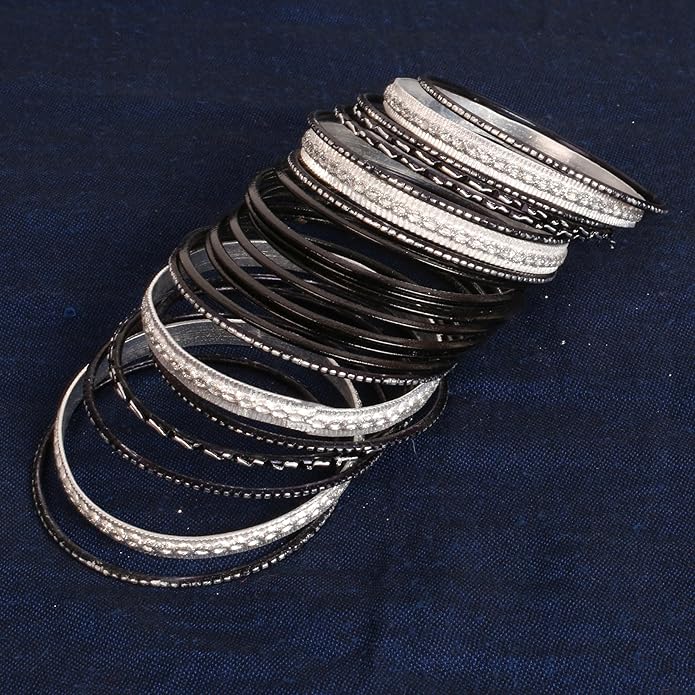 Touchstone Indian Metal Bangles for Women Gold Alloy Bracelets desi 2 Dozen Bangle Collection Bollywood Women's Jewelry Set Multi Stacking Wide Chunky Textured Golden Set of 24 in Gold or White Tone