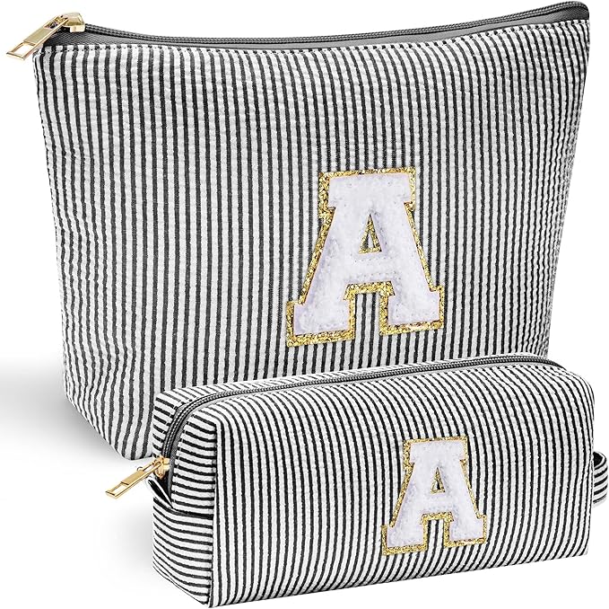 YOOLIFE Christmas Gifts For Teenage Girls Stocking Stuffers For Teen Girls Initial Makeup Bag | Cosmetic Travel Toiletry Bag | 9 10 11 12 13 14 15 Years Old | Teen Girl Gifts Trendy Stuff Black A