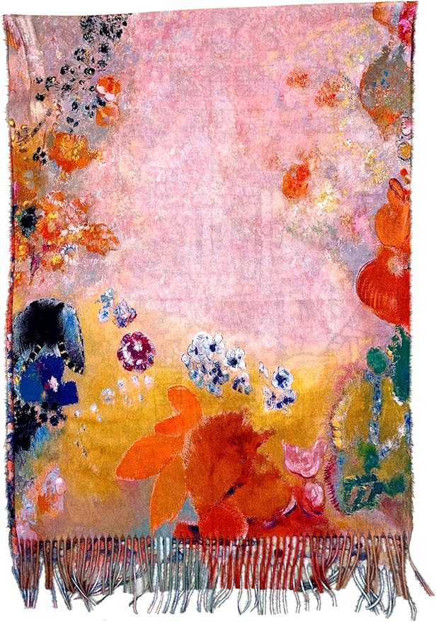 Plum Feathers Super Soft Cashmere Feel Double Sided Reversible Art Shawl Scarf Van Gogh Monet Klimt Inspired