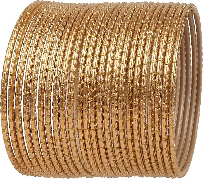 Touchstone Indian Bollywood Trending Fashion Handcrafted Beautifully Trimmed Edges Textured Golden Dots Designer Jewelry Bangle Bracelets. Set of 24 for Women.