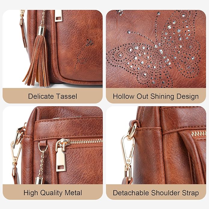 Crossbody Bags for Women Trendy Leather Crossbody Purse Shoulder Handbags Butterfly Design