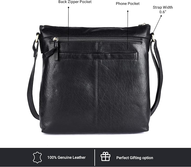 Olga Women's Extra-Large Genuine Leather Crossbody Purse – Soft Triple-Zip Shoulder Bag