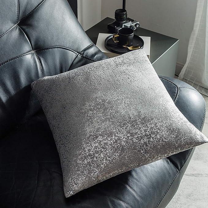 Xinrjojo Sparkling Decorative Pillow Cases, Silver Grey Pillows, 24x24 inch Pillow Covers, for Home Sofa Couch Chair Back Seat Bedroom Car, Starry 2 Pack (Silver- Dark Gray)