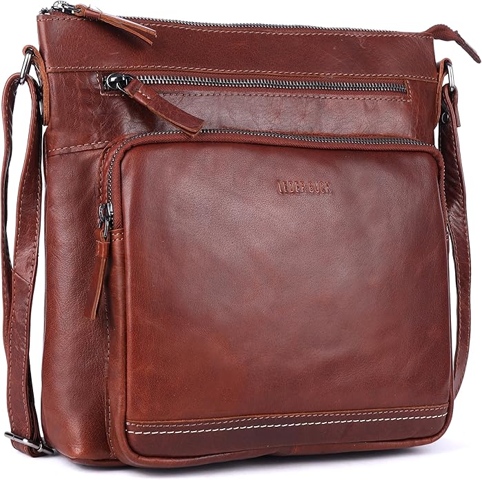 Olga Women's Extra-Large Genuine Leather Crossbody Purse – Soft Triple-Zip Shoulder Bag
