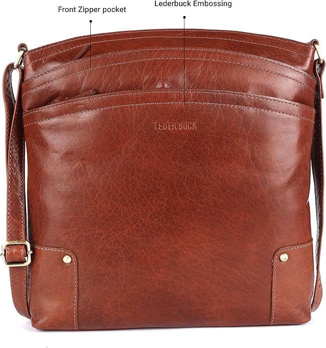 Terry Large Soft Real Leather Womens Crossbody Handbags and Purses-Triple Zip Premium Sling Crossover Shoulder Bag