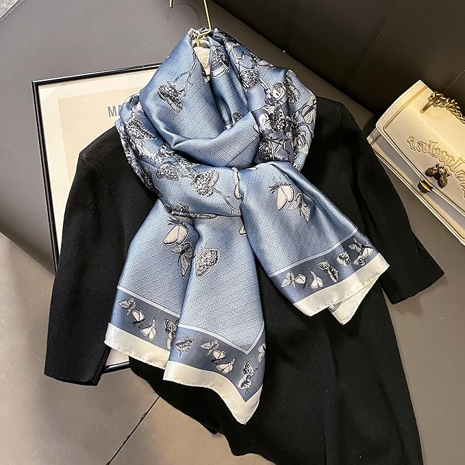 YOUR SMILE Large Mulberry Silk Feeling Long Stain Scarf Lightweight Sunscreen Shawls Wraps for Women