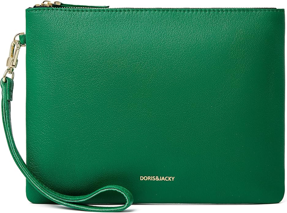 DORIS&JACKY Lambskin Leather Wristlet Clutch Purse for Women Soft Designer Slim Cell Phone Pouch Bag with Detachable Strap