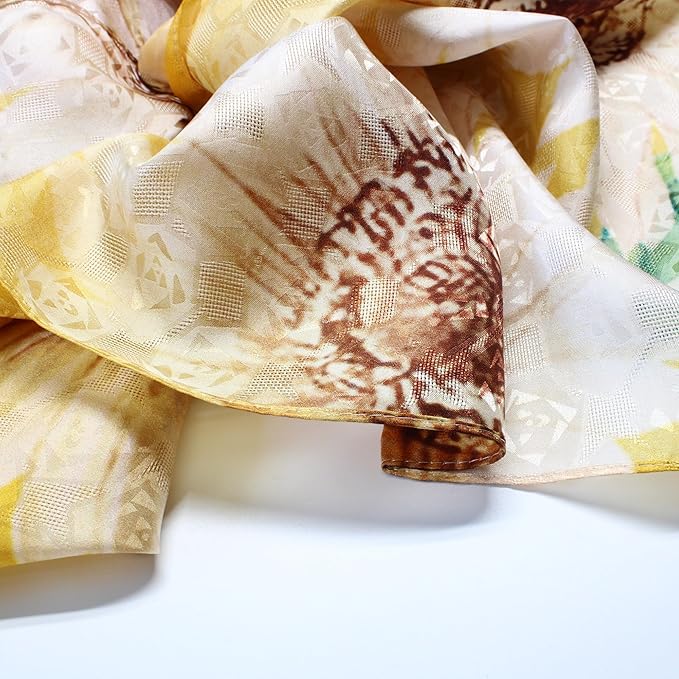 100% Mulberry Silk Scarfs for Women Floral Print Satin Long Scarf for Headscarf Hair Wraps Shawl with Gift Packed