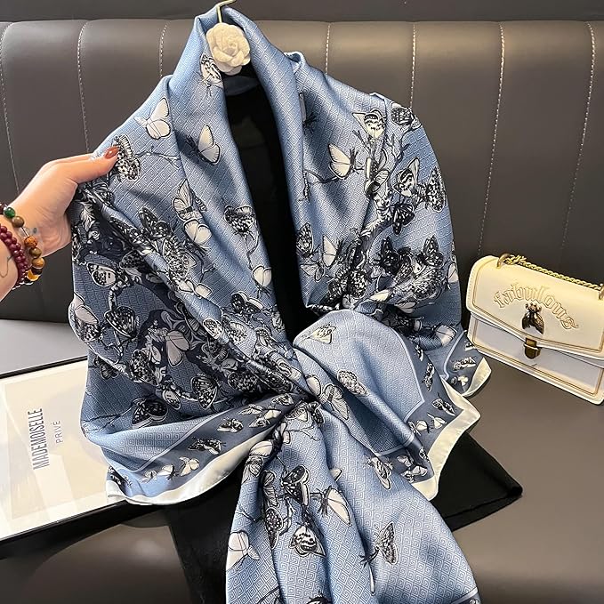 YOUR SMILE Large Mulberry Silk Feeling Long Stain Scarf Lightweight Sunscreen Shawls Wraps for Women