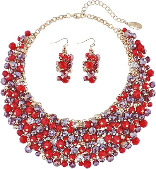 Bocar Fashion Crystal Chunky Collar Statement Necklace Earring Set for Women Gift (NK-10260)