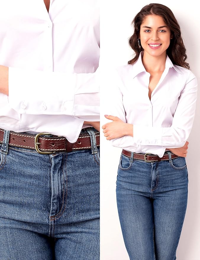Womens Belts for Jeans 1.1" Width Ladies Belts for Dresses Full Grain Leather Gold Buckle Belt Gift Box