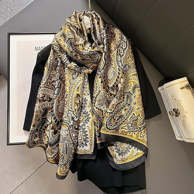 YOUR SMILE Large Mulberry Silk Feeling Long Stain Scarf Lightweight Sunscreen Shawls Wraps for Women