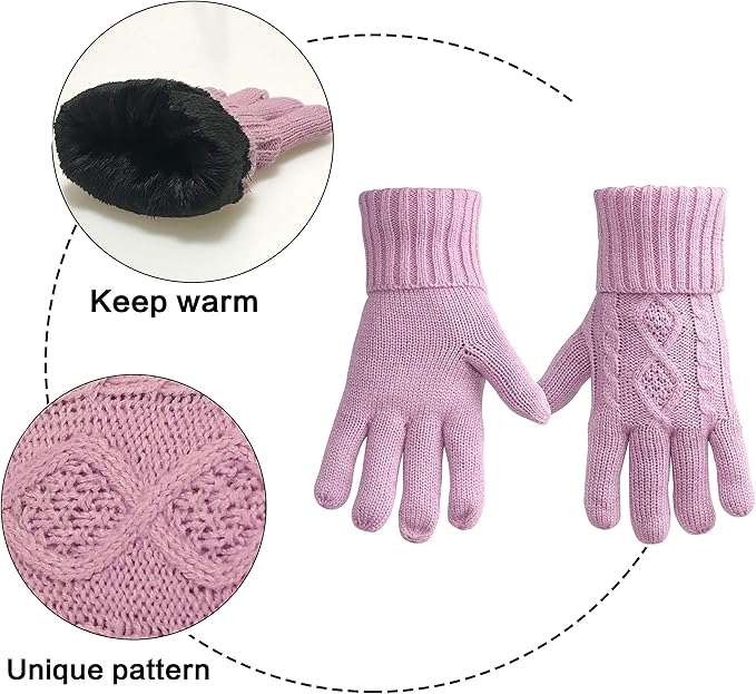 Winter Hat Gloves Scarf Set for Women, Cable Knit Beanie Pom Cap Touch Screen Glove Long Scarf 3PCS Winter Gift for Women Men