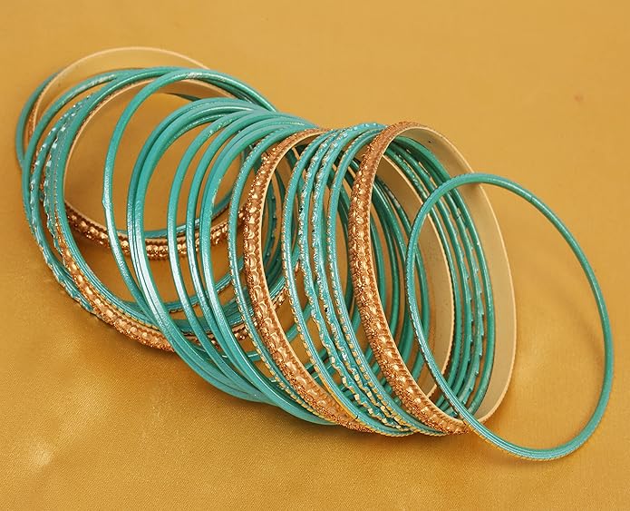 Touchstone Indian Metal Bangles for Women Gold Alloy Bracelets desi 2 Dozen Bangle Collection Bollywood Women's Jewelry Set Multi Stacking Wide Chunky Textured Golden Set of 24 in Gold or White Tone