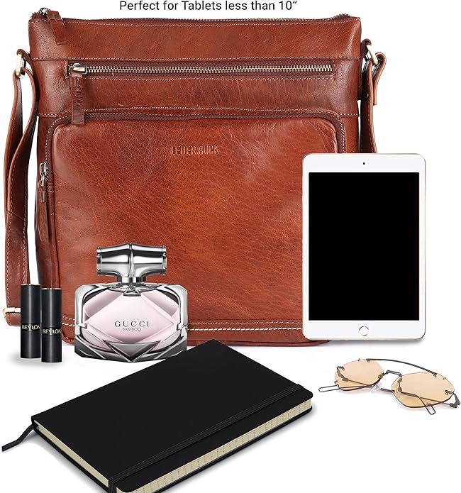 Olga Women's Extra-Large Genuine Leather Crossbody Purse – Soft Triple-Zip Shoulder Bag