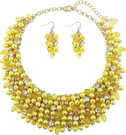 Bocar Fashion Crystal Chunky Collar Statement Necklace Earring Set for Women Gift (NK-10260)